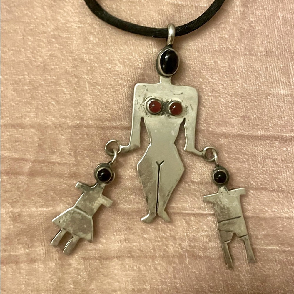 One of a kind silver pendant Mother Son Daughter